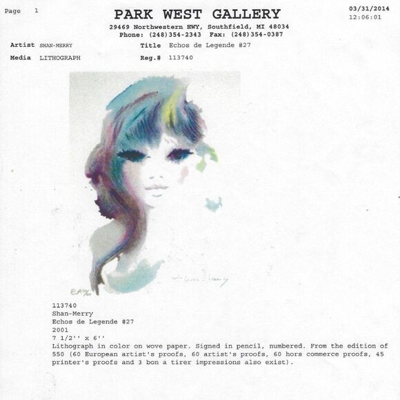 "Echos de Legende #27" by Shan-Merry Lithograph - Picture 3 of 5